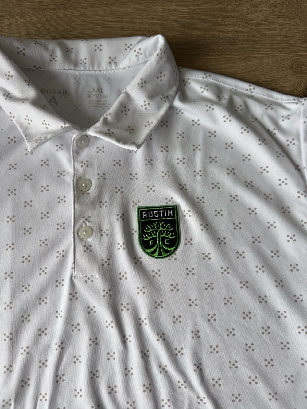 Austin FC Crest White Polo Shirt with Green Emblem
